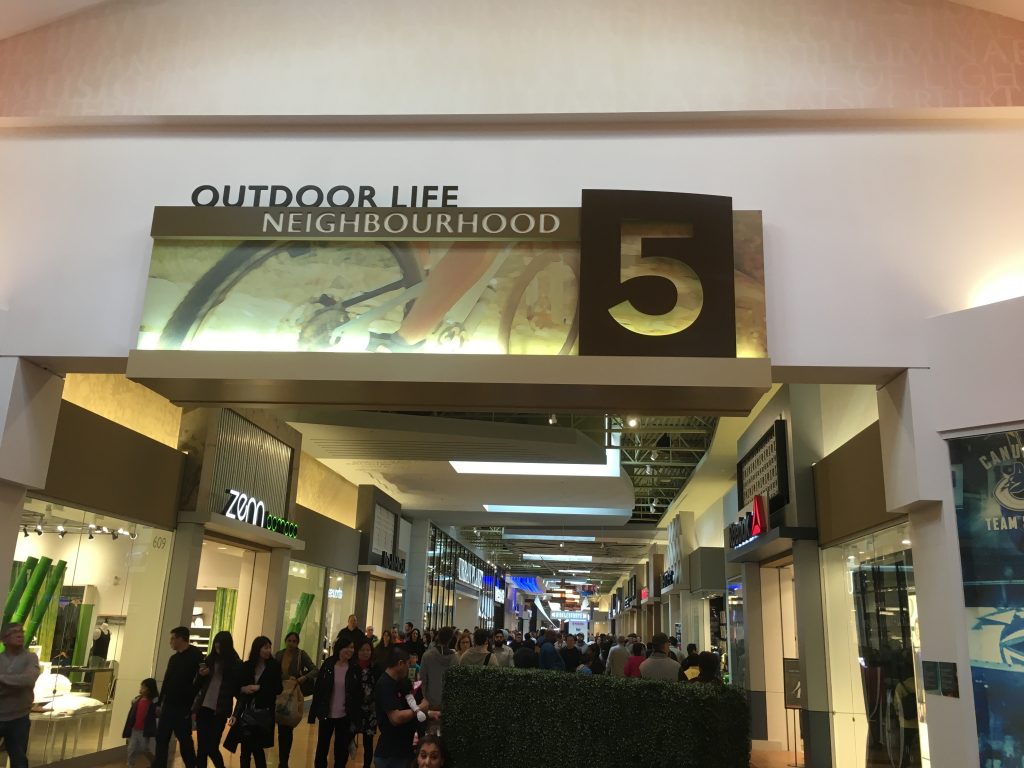 Entrance to the Outdoor Life neighbour at Tsawwassen Mills, home to Bass Pro Shops Outdoor World, the main attraction at this sprawling new mall. 