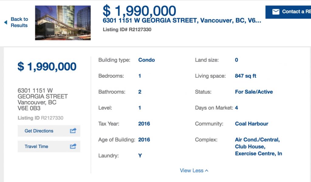 Trump Tower Vancouver listing