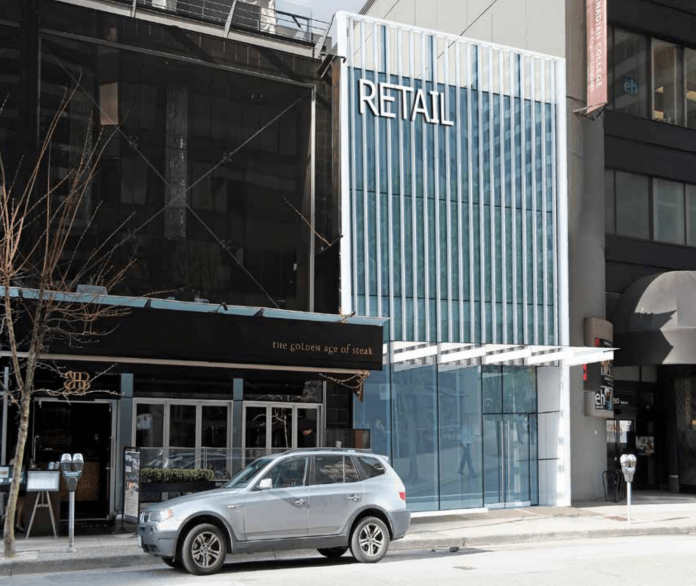 New retail space proposed for 1042 Alberni Street, the current home of Kobe Steakhouse.