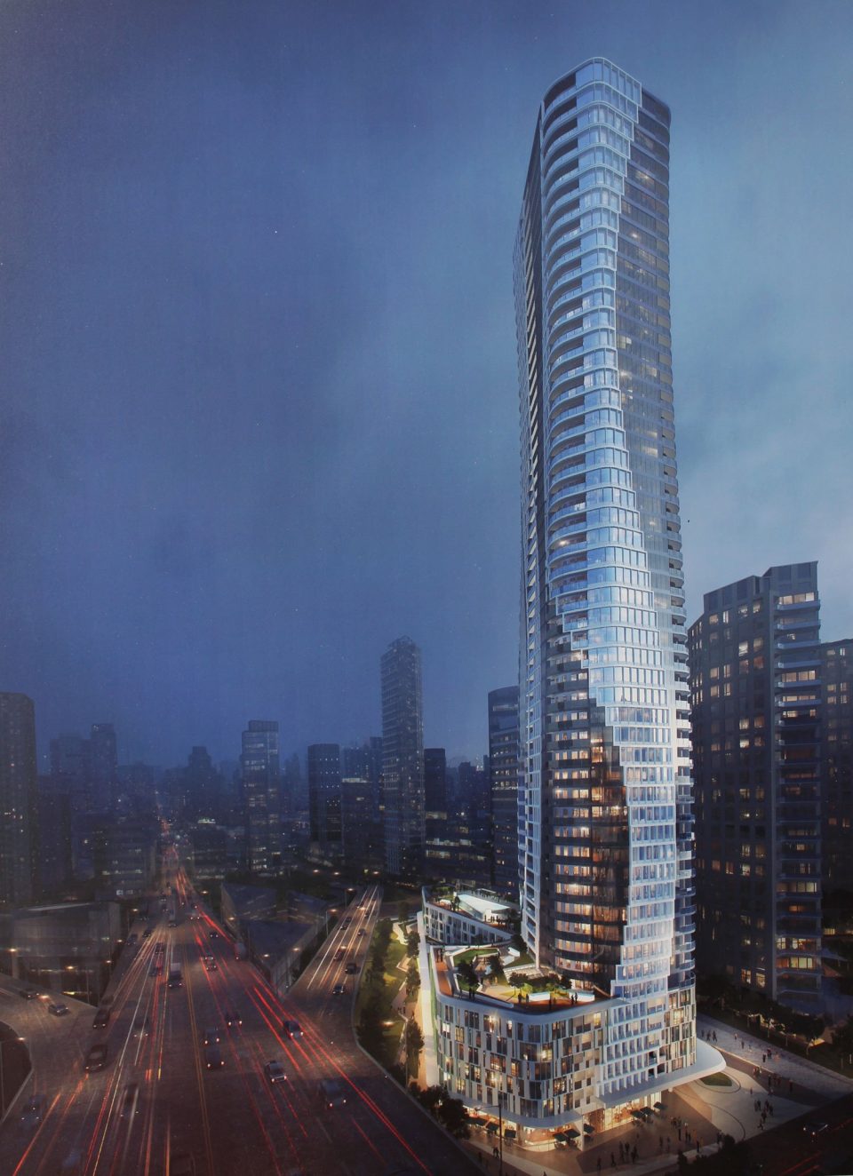 601 Beach Crescent tower rendering night