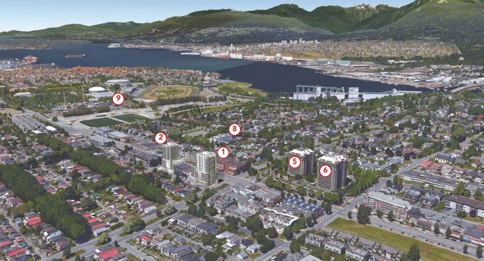 East Hastings and Boundary rental building rendering aerial