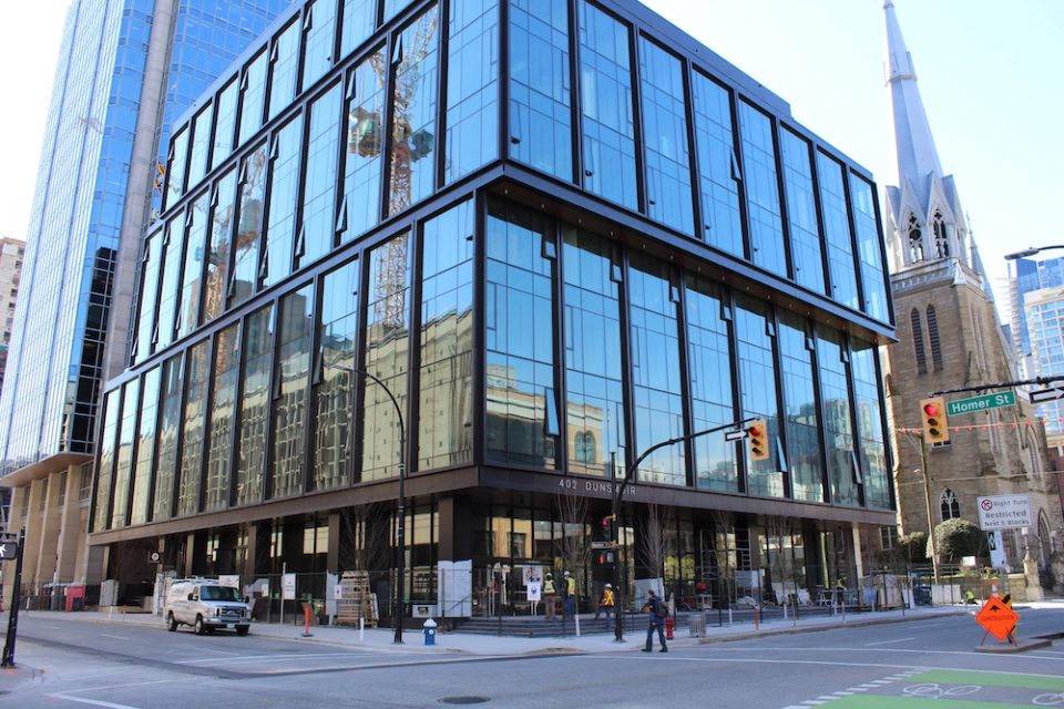 View from the intersection of Dunsmuir Street and Homer Street, looking southwest