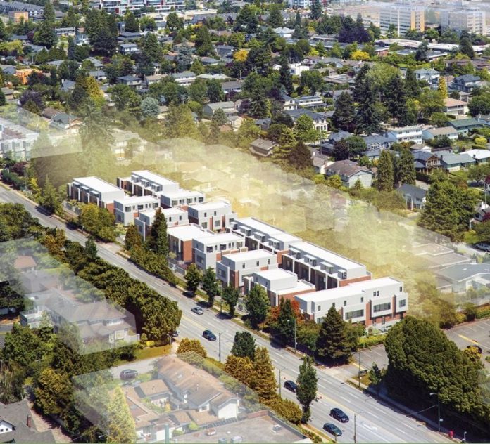 Aerial view of upcoming Oak Street townhouses