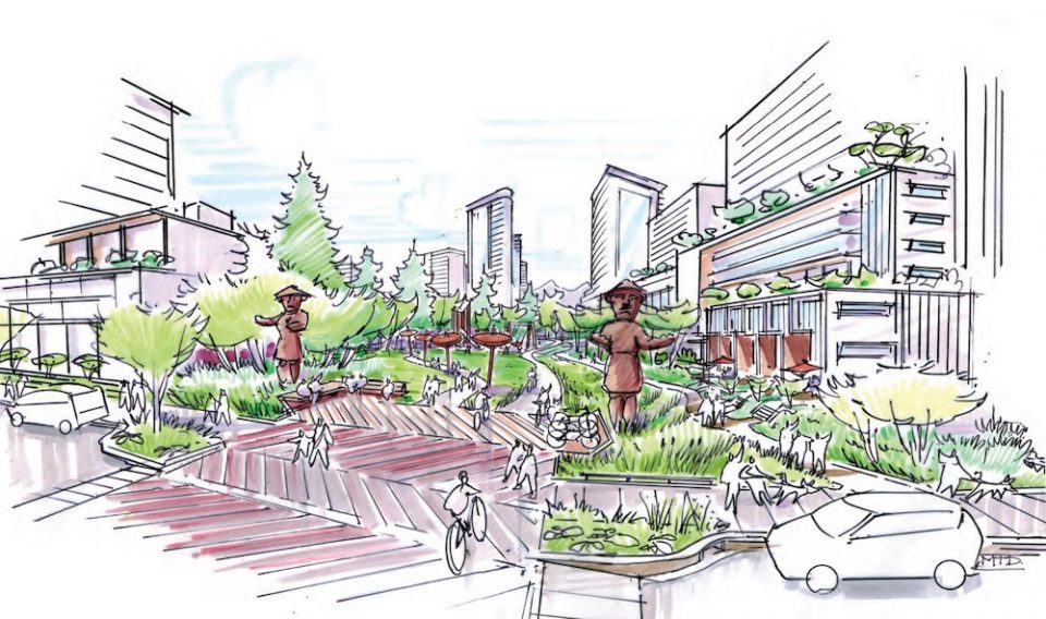 Conceptual illustration of the Heather Street right of way, looking north from West 37th Ave