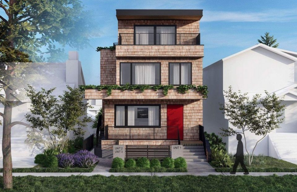 Rendering of front façade of proposed new development