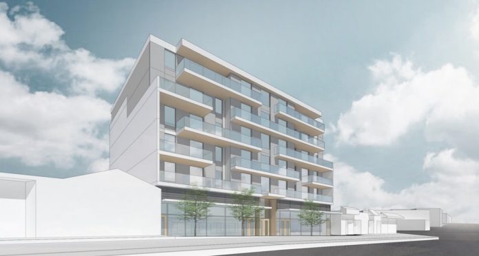 Street level view of proposed building along Kingsway