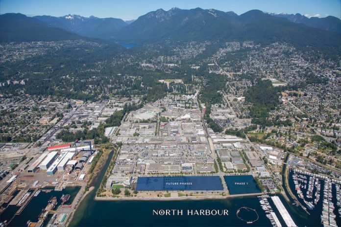Aerial view of North Harbour by Concert Properties in North Vancouver