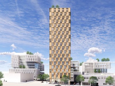 Mass timber rental apartment tower