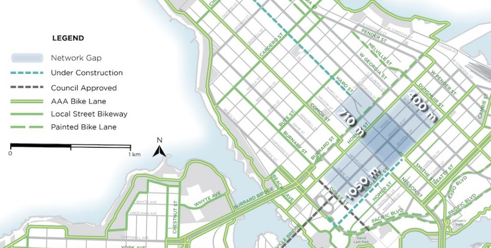 Gaps in downtown cycling network