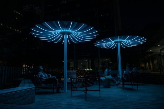 The parasols feature LED lighting