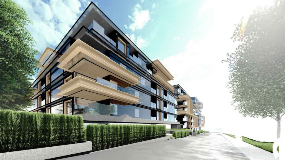 Rendering of Oak Street condos Block B, looking south down the laneway.