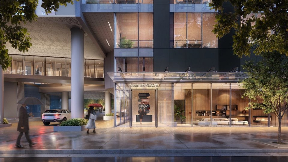Lobby rendering at 2 Burrard Place