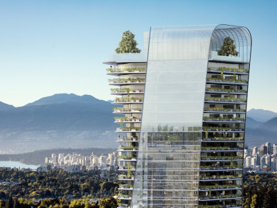 Rendering of Building Four looking towards downtown Vancouver