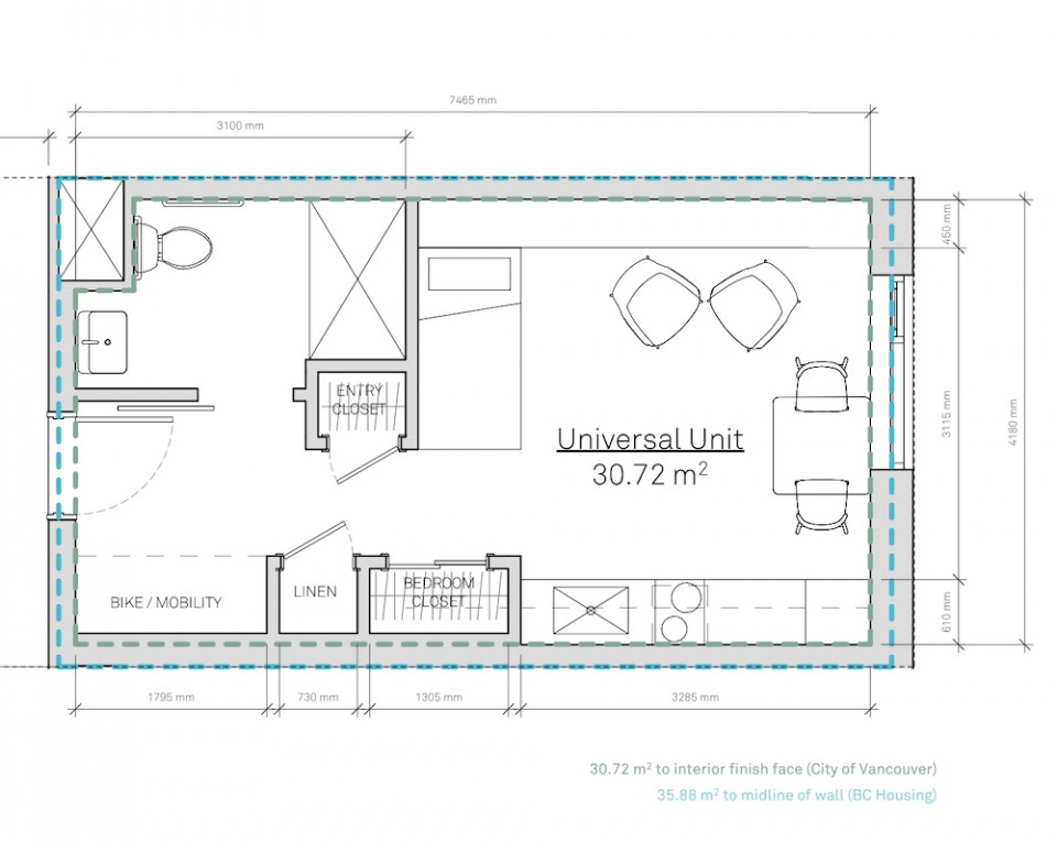 Kitsilano homeless housing - Typical suite layout