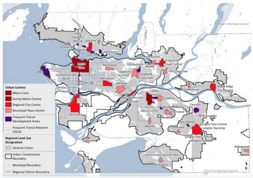 Metro 2050 Plan: Urban Centres and Frequent Transit Development Areas