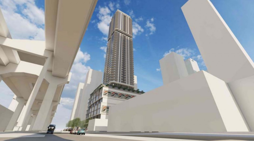 Rendering of Surrey Centre tower, from City Parkway looking north with existing adjacent building