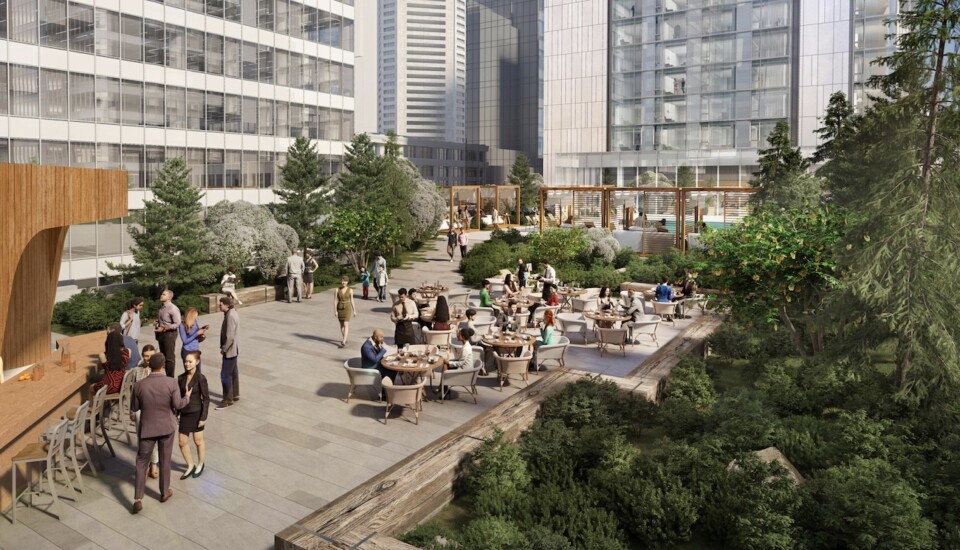 Rendering of outdoor area on level four atop podium