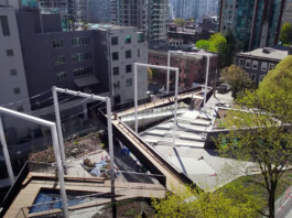 Aerial view of the new city park at Smithe and Richards