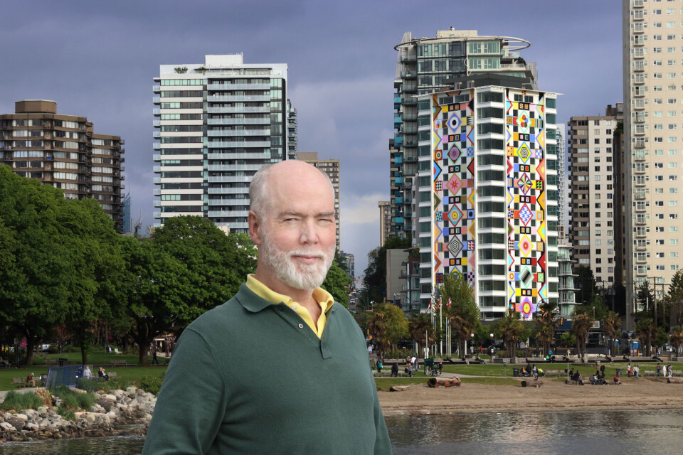 Douglas Coupland with his Vancouver mural