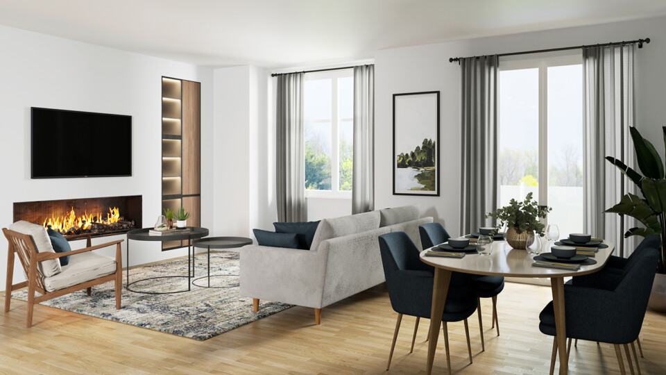 Rendering of living and dining room