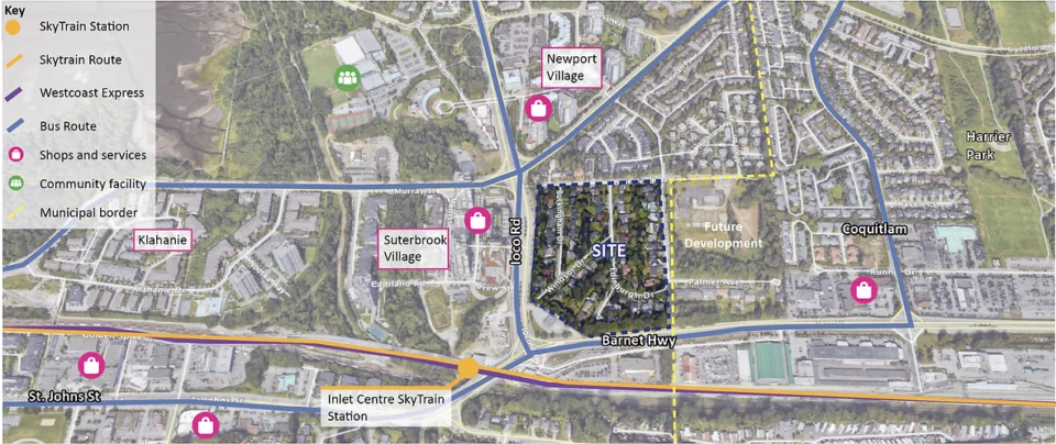 Site context of Coronation Park development in Port Moody.