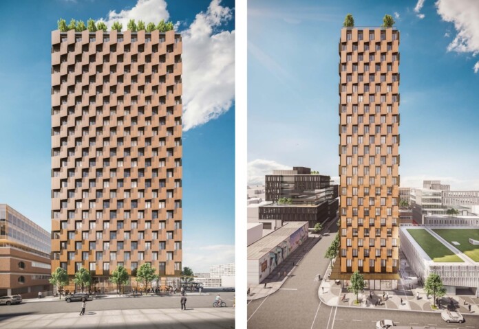Renderings of phase one Prototype mass timber rental tower