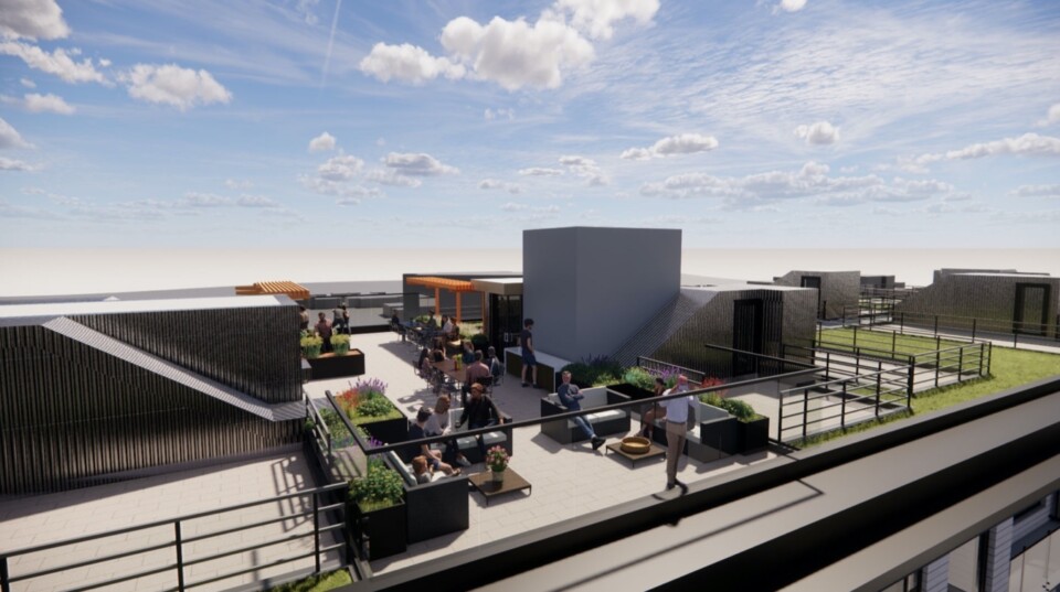 View of amenity rooftop looking southwest. Credit: Urban Solutions Architecture Inc.
