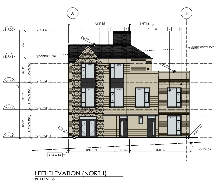 Proposed left elevation looking North for Building 8. Credit : Formwerks Architecture Inc.